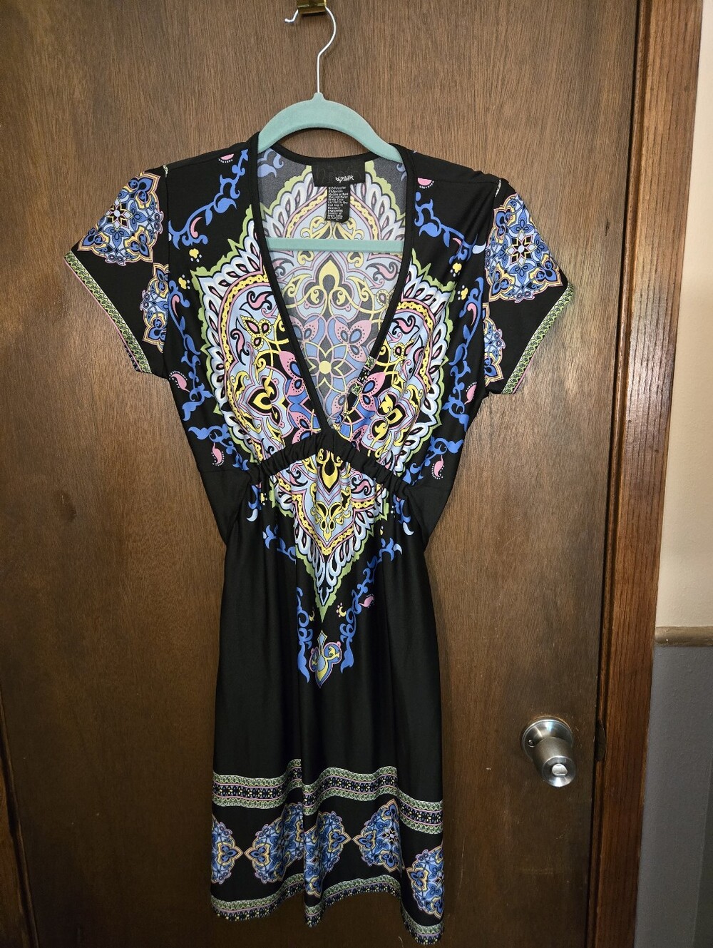 Y2K Black Paisley-Print V-Neck Dress Large By Hypnotik